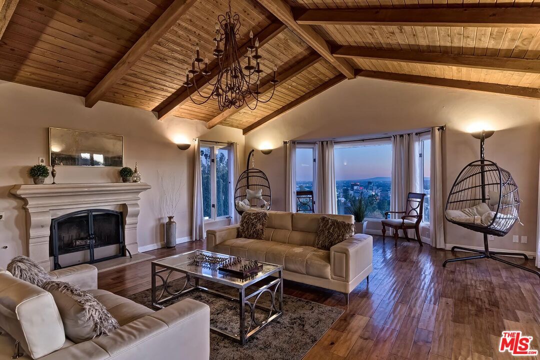 Chandelier, Fireplace, Interior, Living room, Wooden Beams, Wooden Ceilings, Wood Texture Flooring