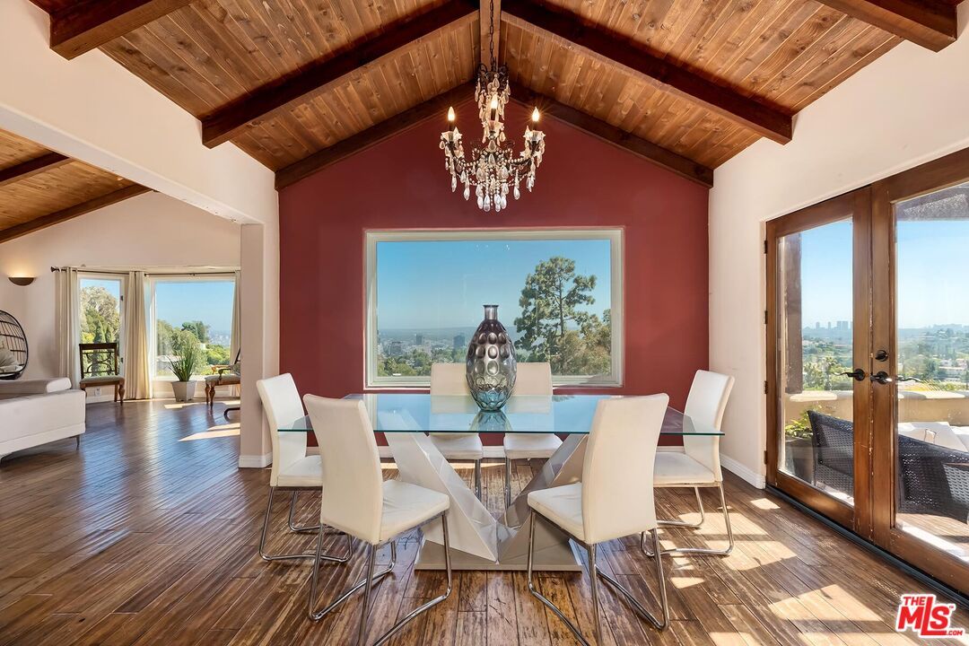 Chandelier, Dining room, Interior, Wooden Beams, Wooden Ceilings, Wood Texture Flooring