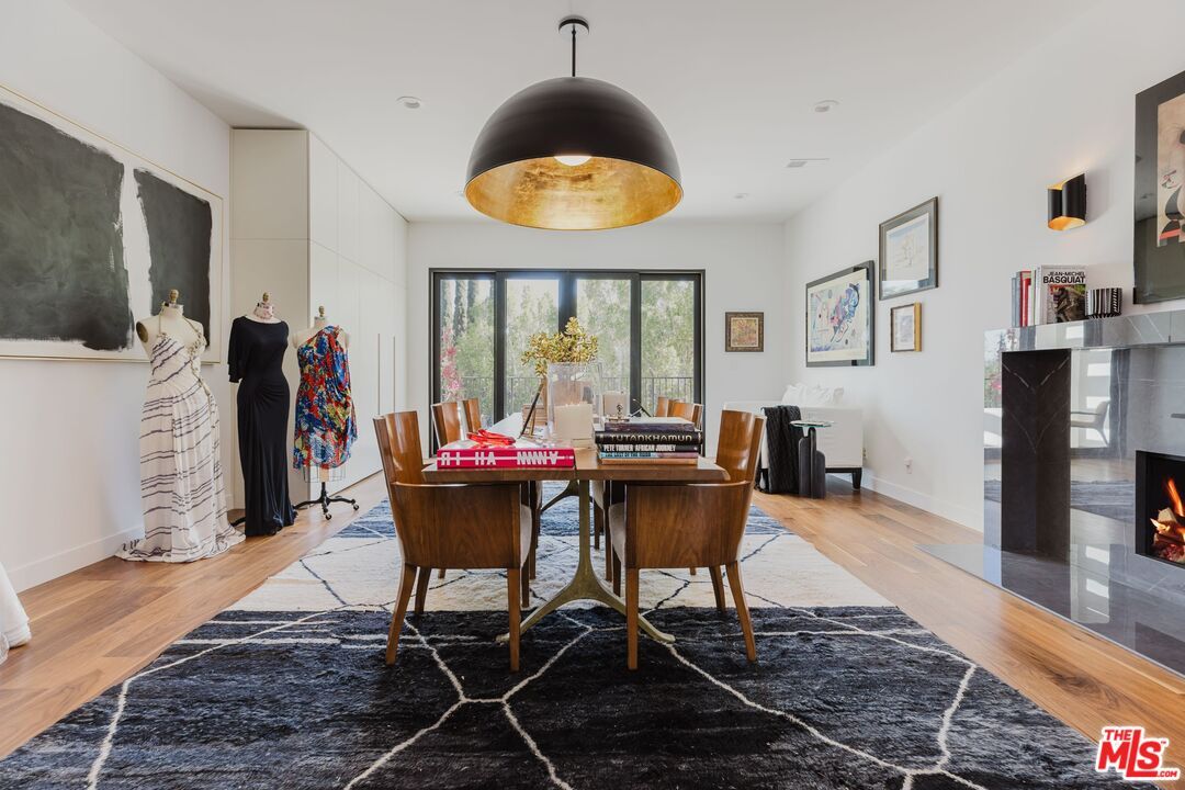 Dining room, Fireplace, Interior, Wood Texture Flooring