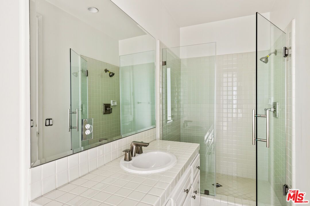 Bathroom, Glass Shower, Interior, Recessed Lighting, Tile Countertops