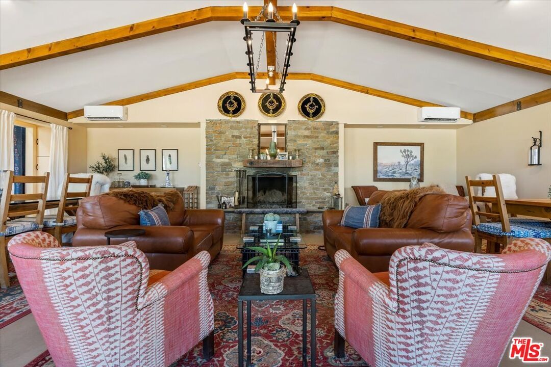 Dining room, Fireplace, Interior, Living room, Stone Walls, Wooden Beams