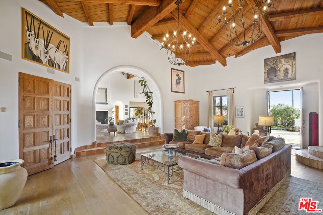 Chandelier, Fireplace, Interior, Living room, Wooden Beams, Wooden Ceilings, Wood Texture Flooring