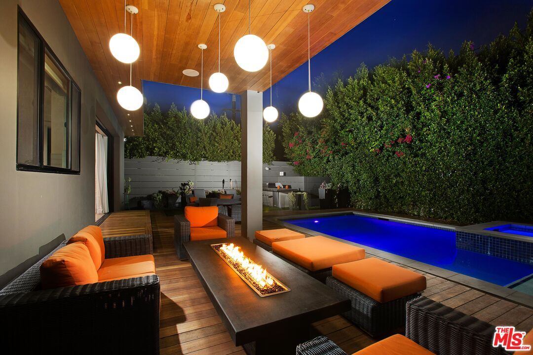 Exterior, Pendant Lights, Pool, Wood Texture Flooring
