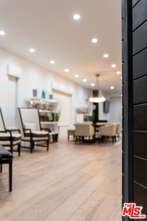 Dining room, Interior, Pendant Lights, Recessed Lighting, Wood Texture Flooring