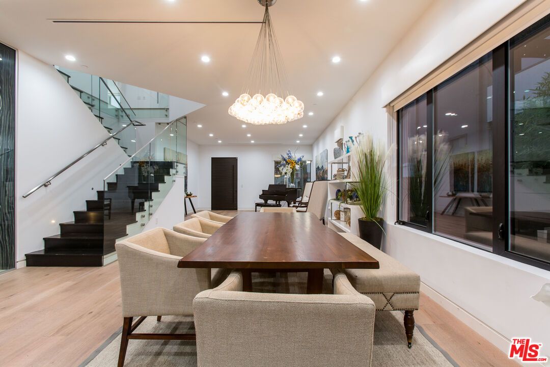 Dining room, Interior, Pendant Lights, Recessed Lighting, Wood Texture Flooring