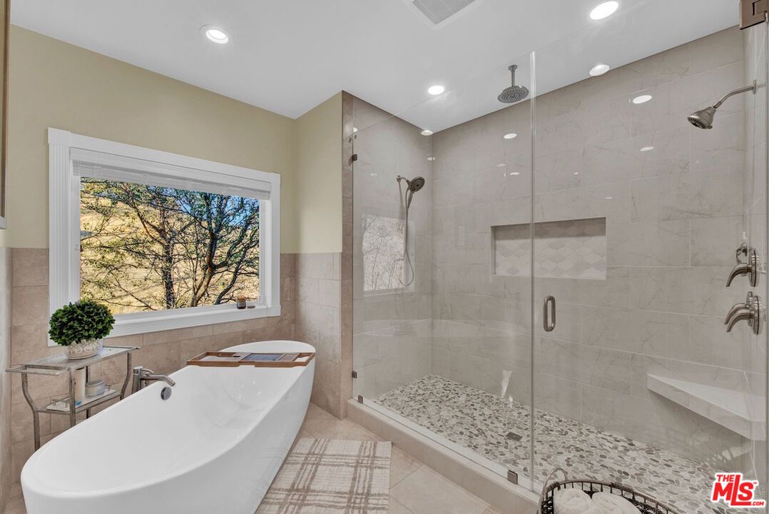 Bathroom, Free Standing Baths, Glass Shower, Interior, Recessed Lighting