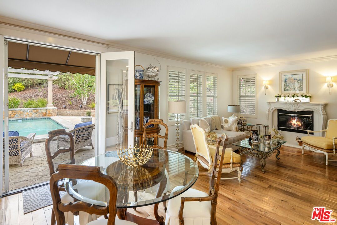 Dining room, Fireplace, Interior, Living room, Wood Texture Flooring