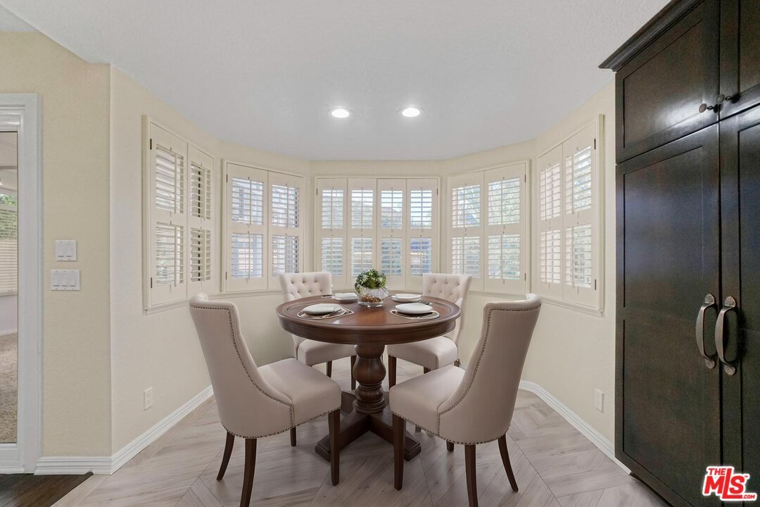 Dining room, Interior, Recessed Lighting, Wood Texture Flooring