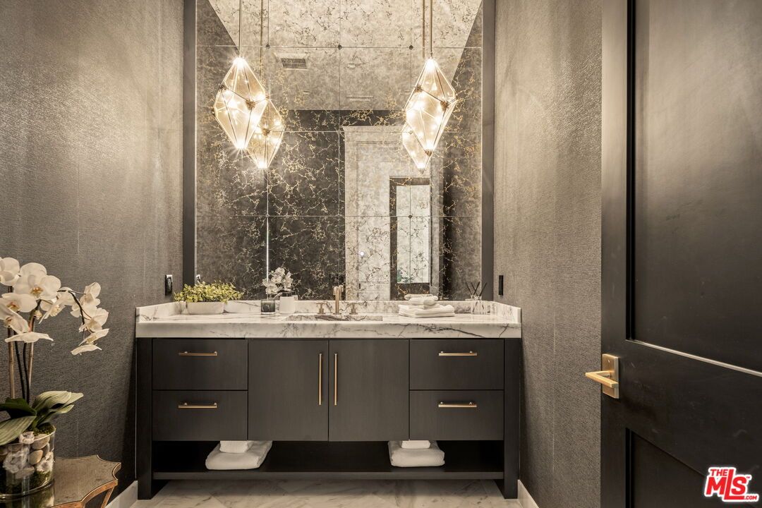 Bathroom, Dual Sink Vanities, Interior, Marble, Pendant Lights