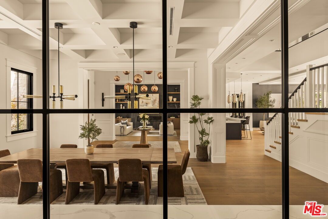 Dining room, Interior, Pendant Lights, Wood Texture Flooring