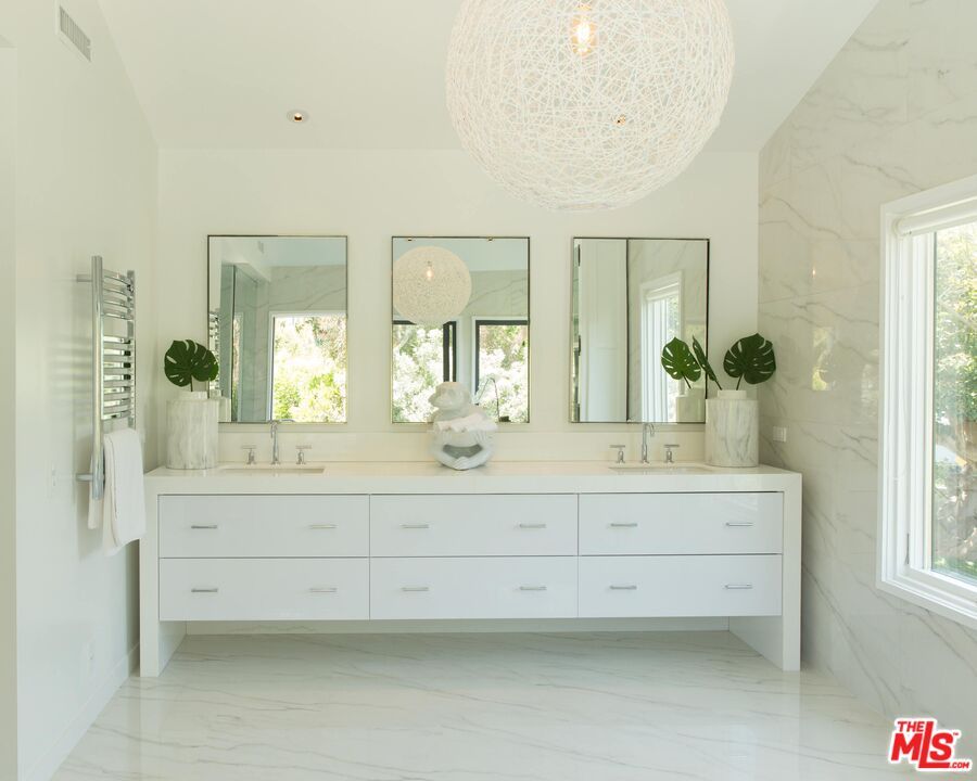 Bathroom, Dual Sink Vanities, Interior, Marble, Marble Walls, Recessed Lighting