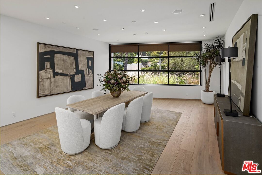 Dining room, Interior, Recessed Lighting, Wood Texture Flooring
