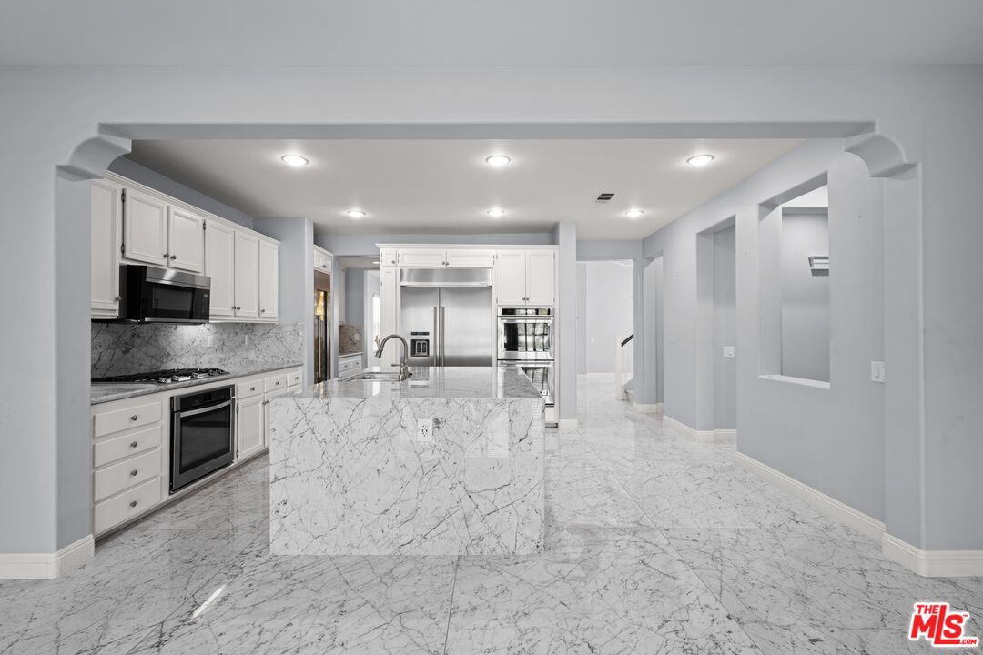 Interior, Kitchen, Marble, Recessed Lighting, Stainless Steel Appliances