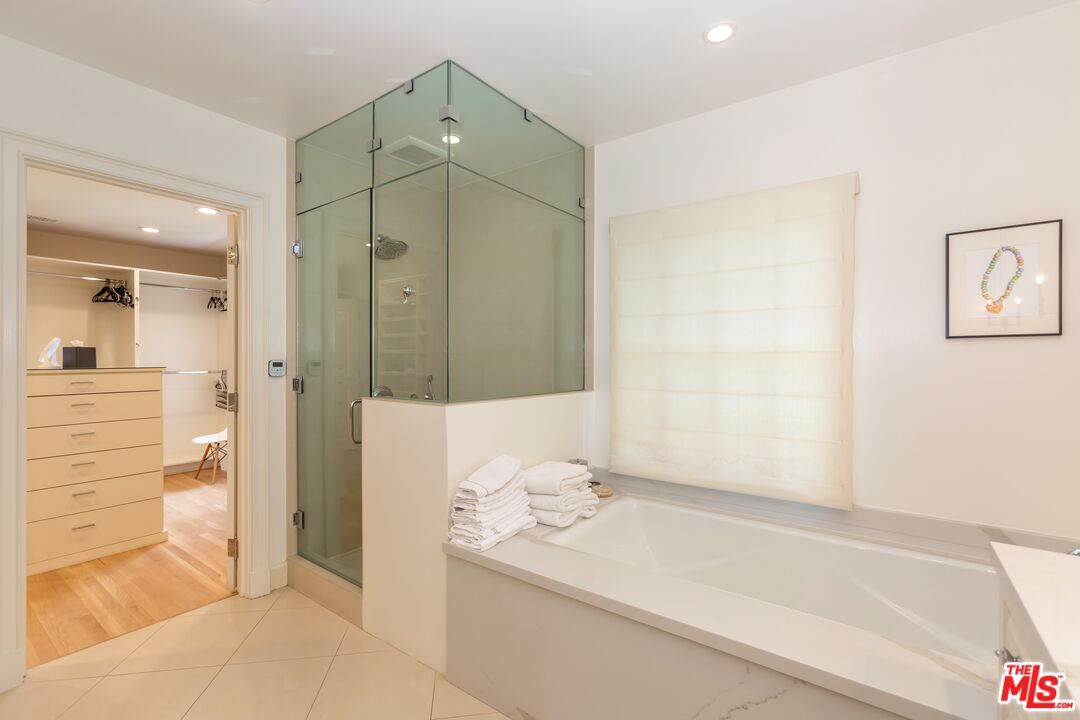 Bathroom, Glass Shower, Interior, Recessed Lighting, Wood Texture Flooring