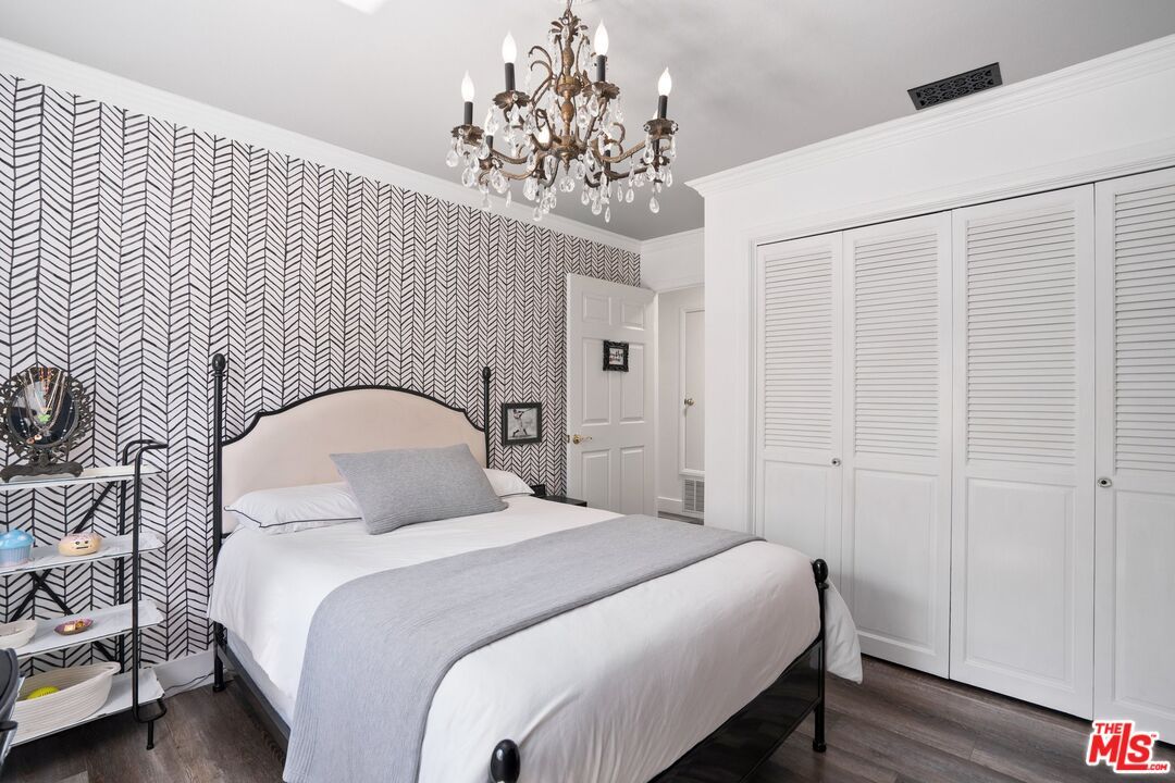 Bedroom, Chandelier, Interior, Wood Texture Flooring