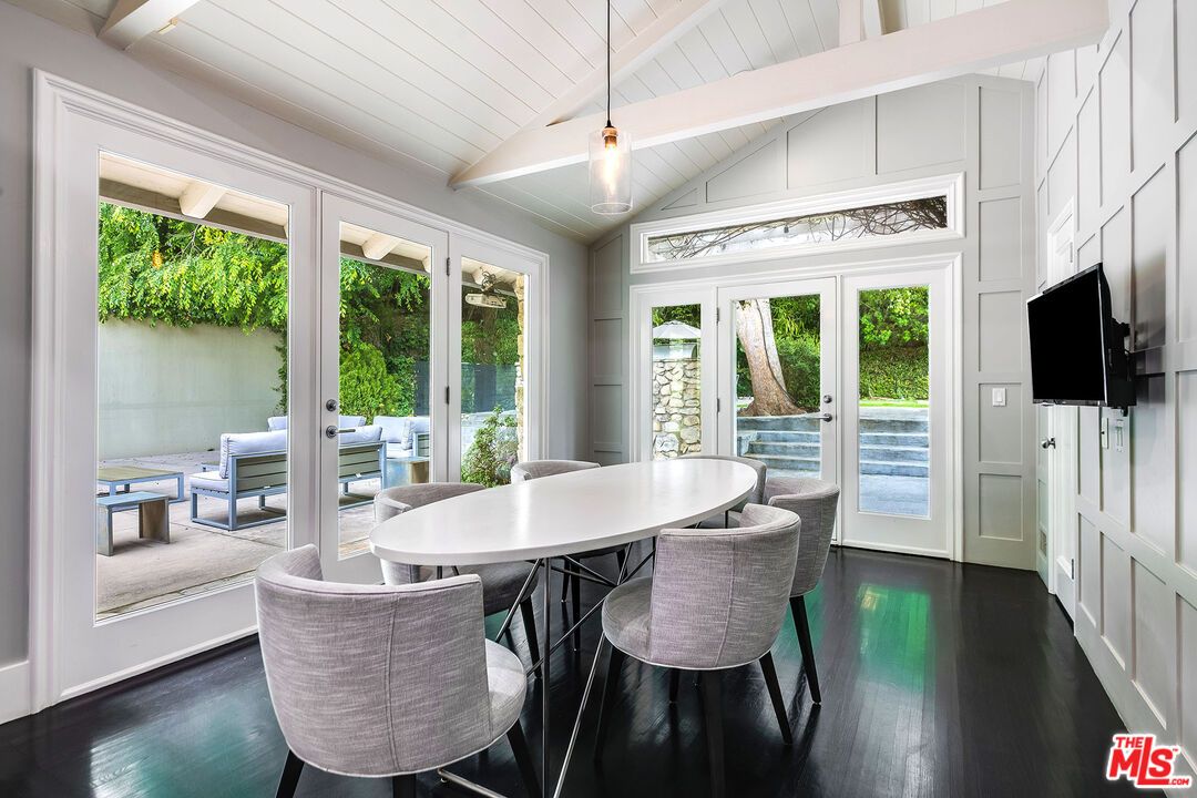 Dining room, Interior, Pendant Lights, Wood Texture Flooring