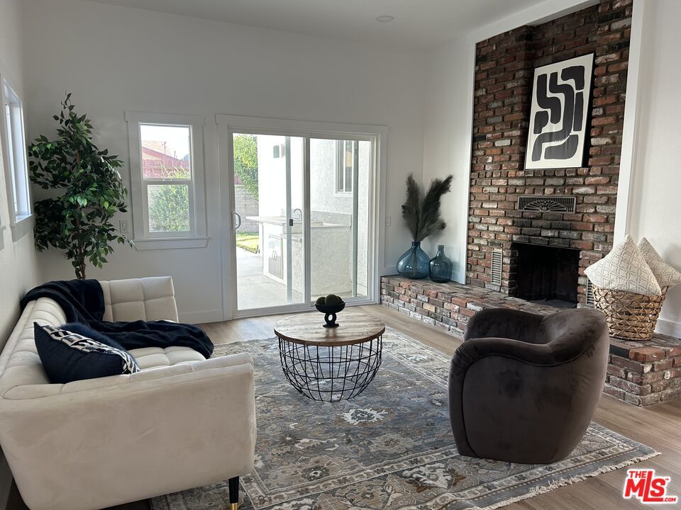 Fireplace, Interior, Living room, Stone Walls, Wood Texture Flooring