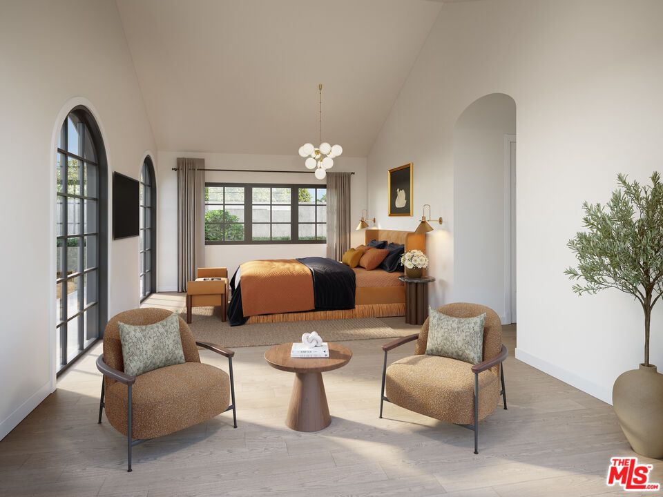Bedroom, Interior, Living room, Pendant Lights, Wood Texture Flooring