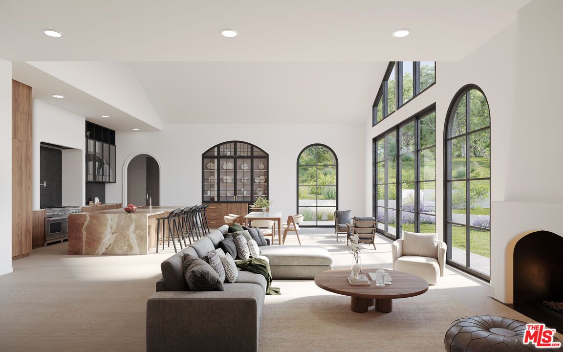 Dining room, Fireplace, Interior, Living room, Recessed Lighting
