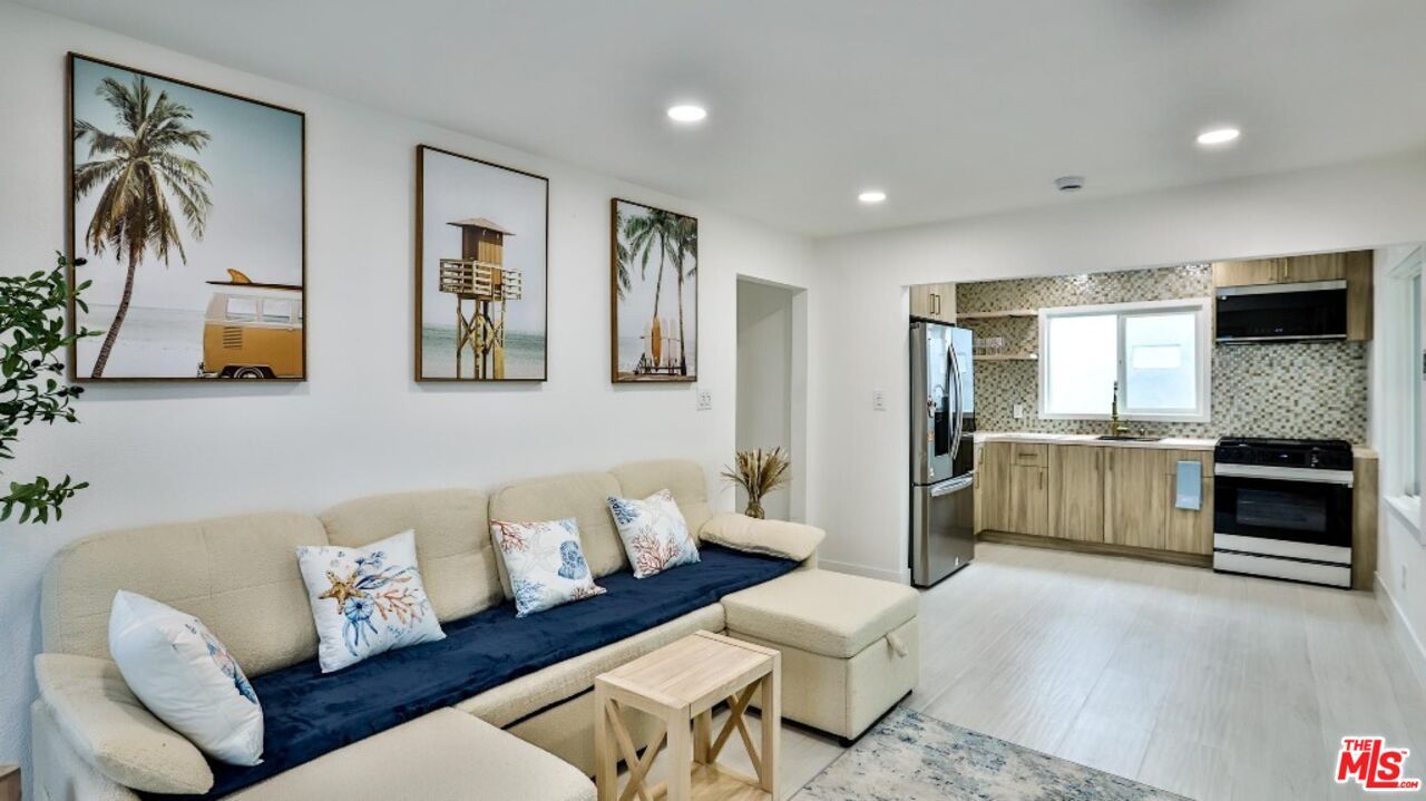 Interior, Kitchen, Living room, Recessed Lighting, Stainless Steel Appliances, Wood Texture Flooring