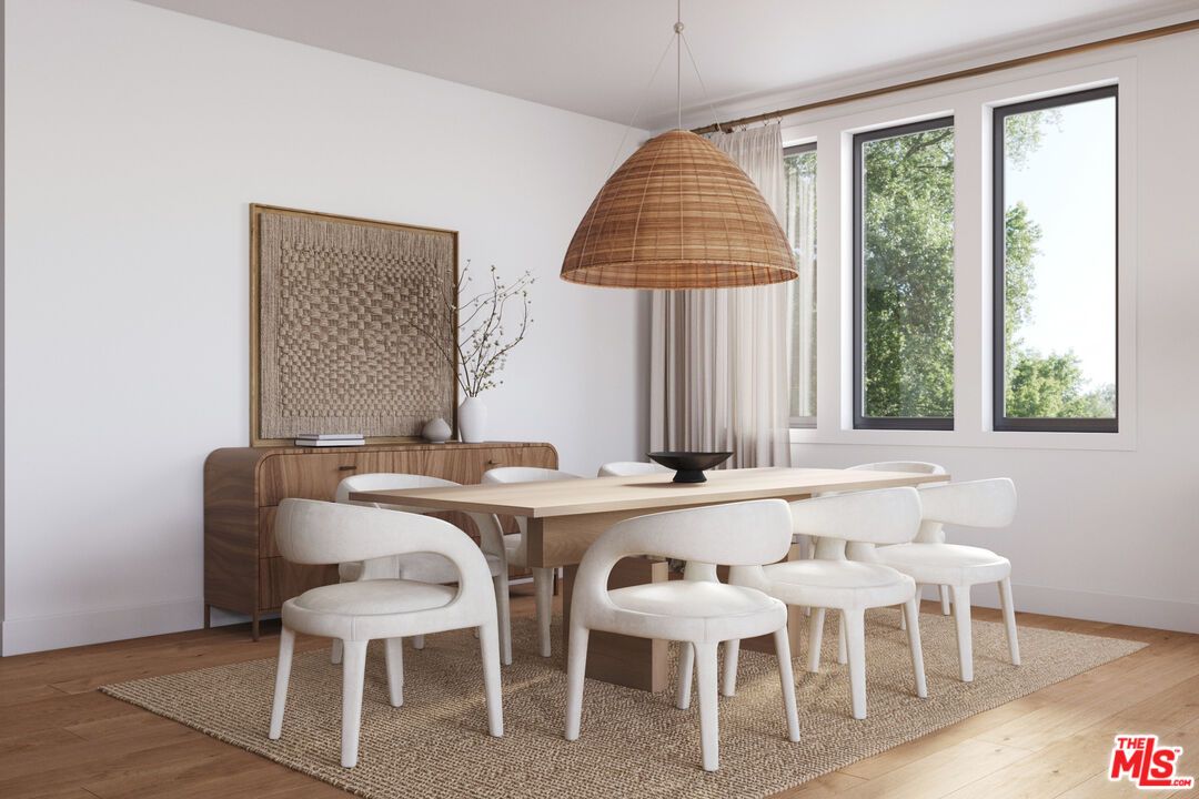 Dining room, Interior, Pendant Lights, Wood Texture Flooring