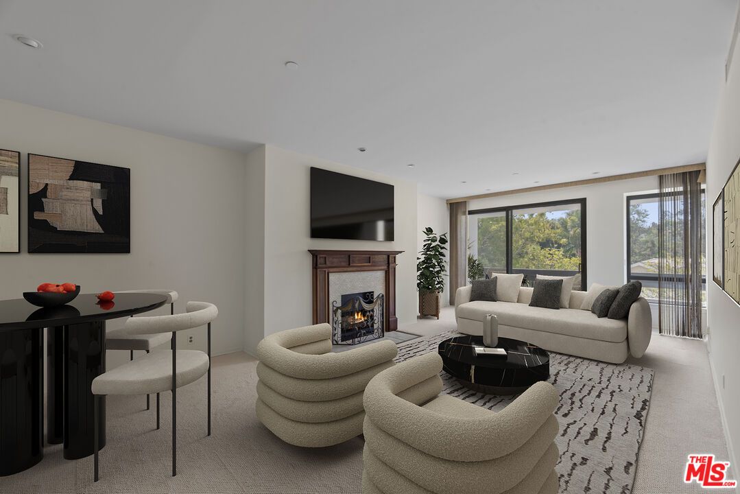 Dining room, Fireplace, Interior, Living room, Recessed Lighting