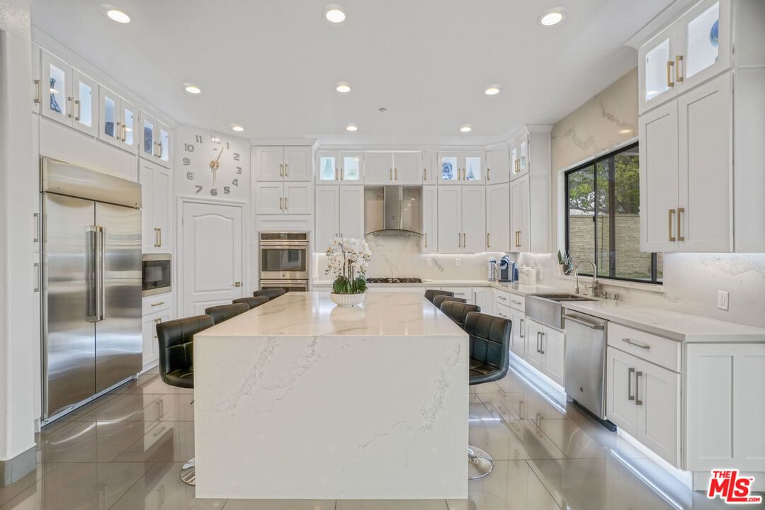Interior, Kitchen, Marble, Marble Walls, Recessed Lighting, Stainless Steel Appliances