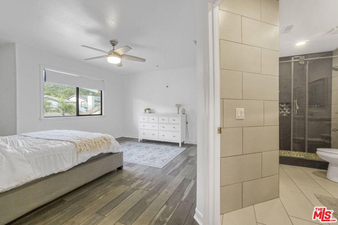 Bathroom, Bedroom, Glass Shower, Interior, Recessed Lighting, Wood Texture Flooring