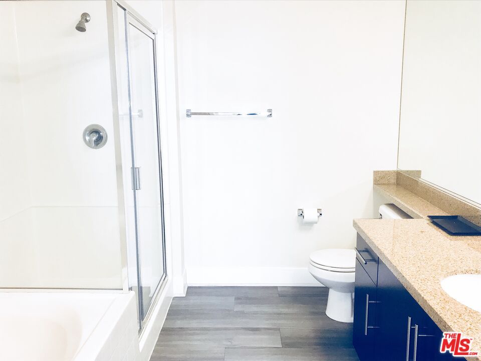 Bathroom, Glass Shower, Interior, Wood Texture Flooring