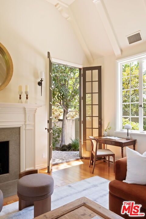 Fireplace, Home Office, Interior, Wood Texture Flooring