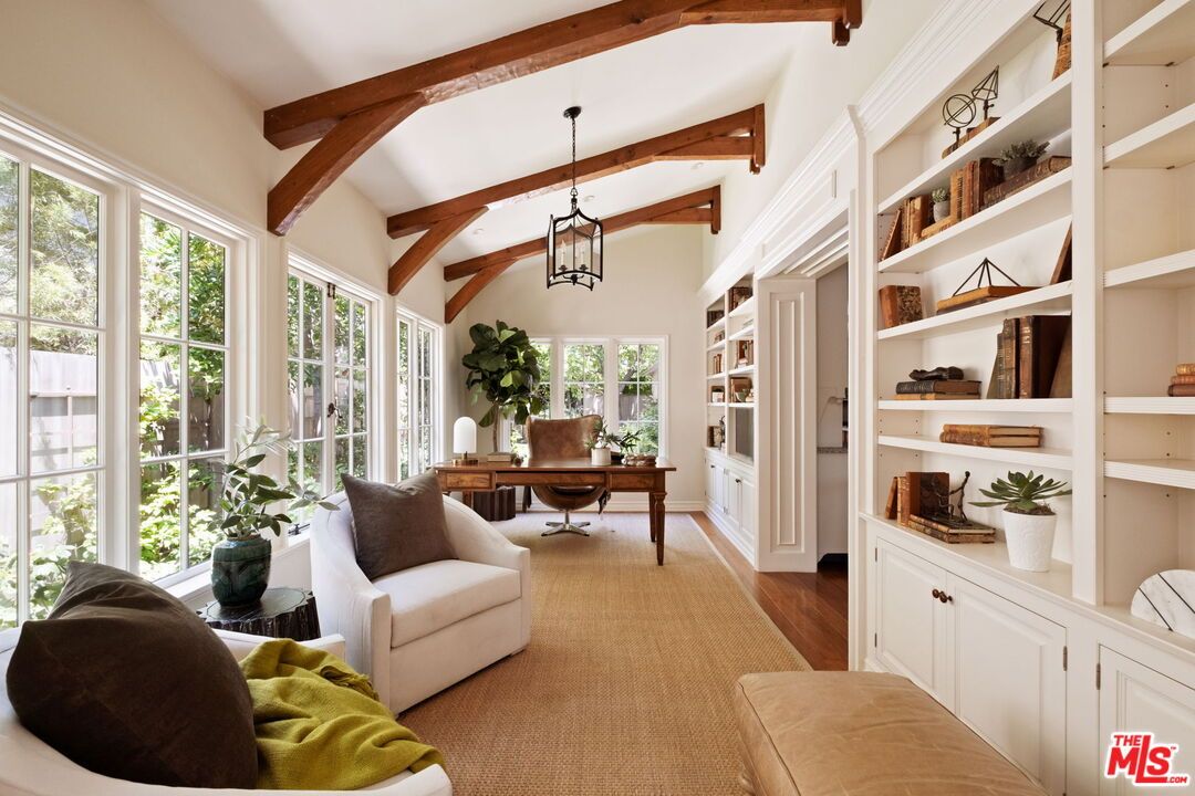 Home Office, Interior, Pendant Lights, Wooden Beams, Wood Texture Flooring