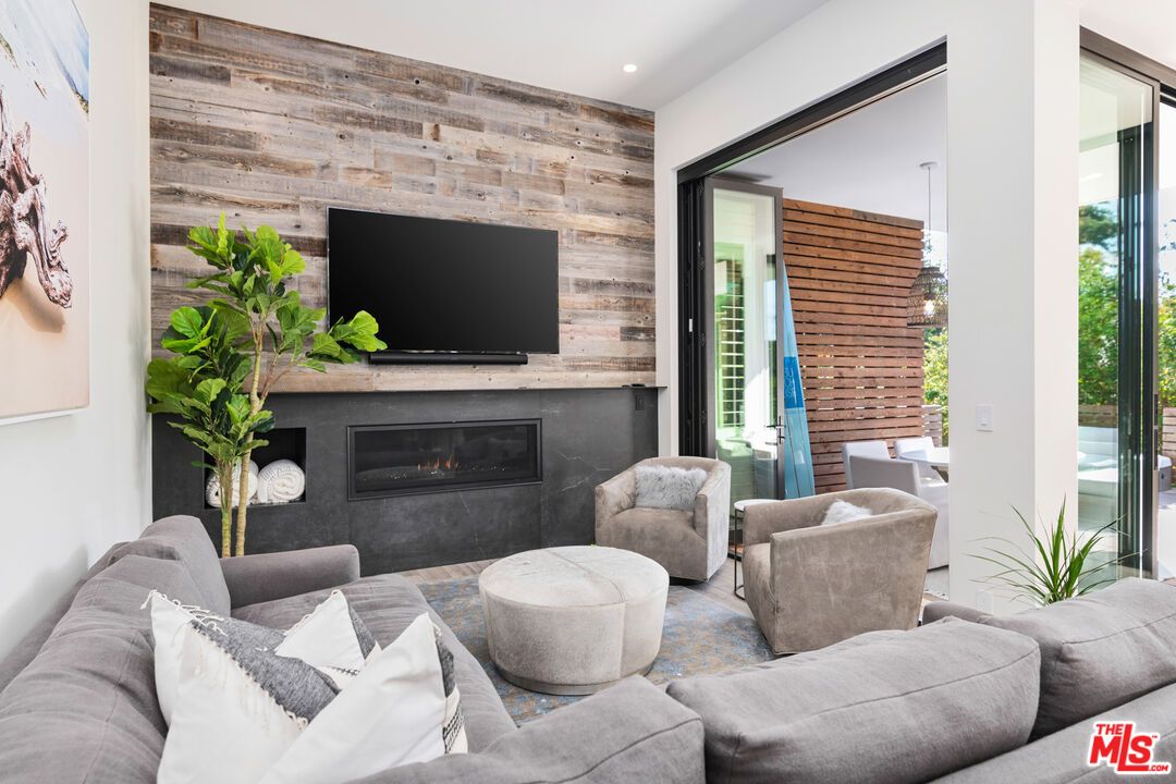 Fireplace, Interior, Living room, Recessed Lighting, Wooden Walls
