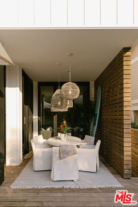 Dining room, Interior, Pendant Lights, Wood Texture Flooring