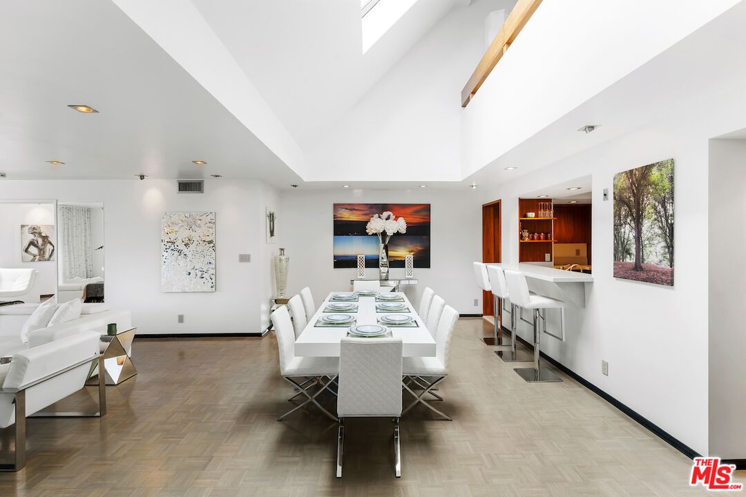 Dining room, Interior, Recessed Lighting, Wood Texture Flooring
