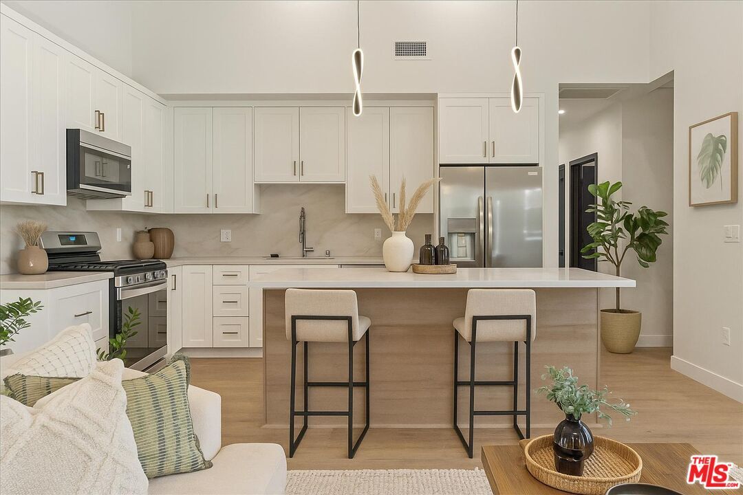 Interior, Kitchen, Pendant Lights, Stainless Steel Appliances, Wood Texture Flooring