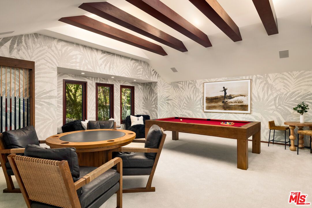 Billiard Table, Game Room, Interior, Recessed Lighting, Wooden Beams