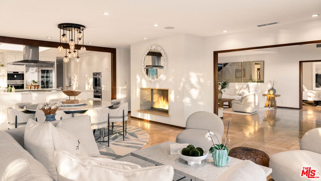 Dining room, Fireplace, Interior, Kitchen, Living room, Pendant Lights, Recessed Lighting, Stainless Steel Appliances