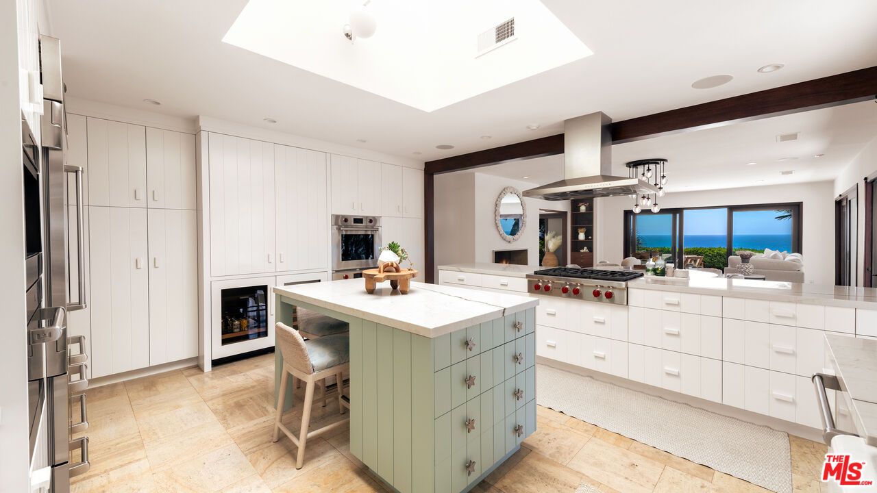 Interior, Kitchen, Pendant Lights, Recessed Lighting, Stainless Steel Appliances, Water, Wooden Beams