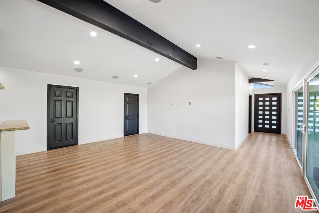Empty room, Interior, Recessed Lighting, Wooden Beams, Wood Texture Flooring