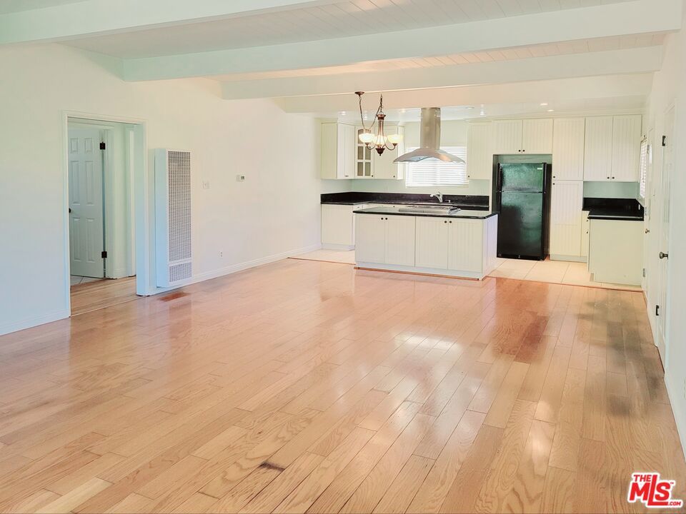 Empty room, Interior, Kitchen, Pendant Lights, Recessed Lighting, Wood Texture Flooring