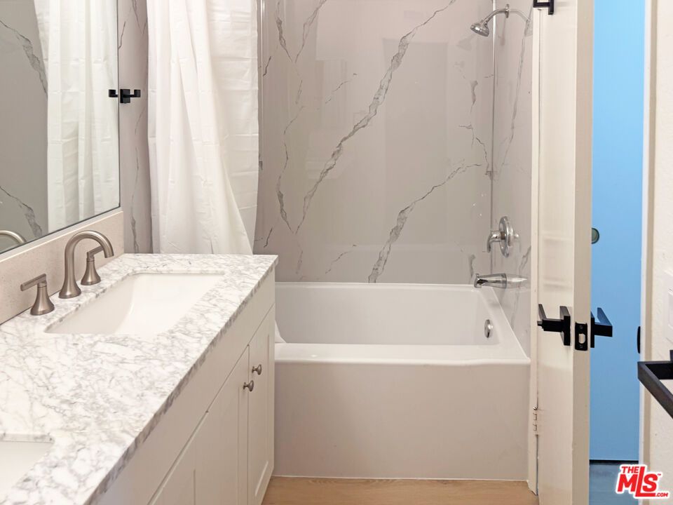 Bathroom, Interior, Marble Walls, Wood Texture Flooring