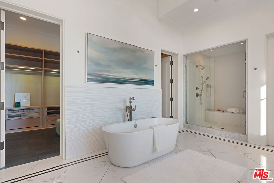 Bathroom, Free Standing Baths, Glass Shower, Interior, Marble, Recessed Lighting