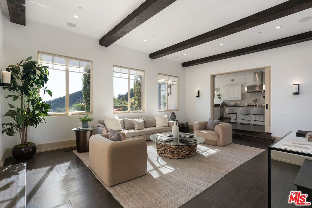 Interior, Living room, Recessed Lighting, Wooden Beams, Wood Texture Flooring