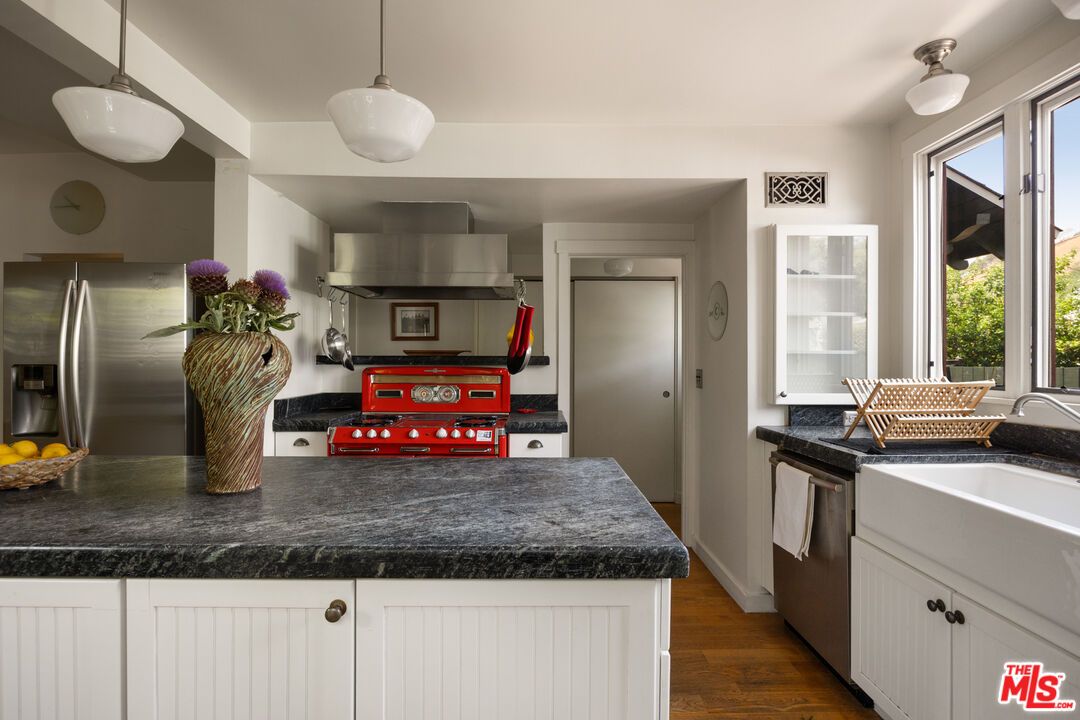 Interior, Kitchen, Pendant Lights, Stainless Steel Appliances, Wood Texture Flooring