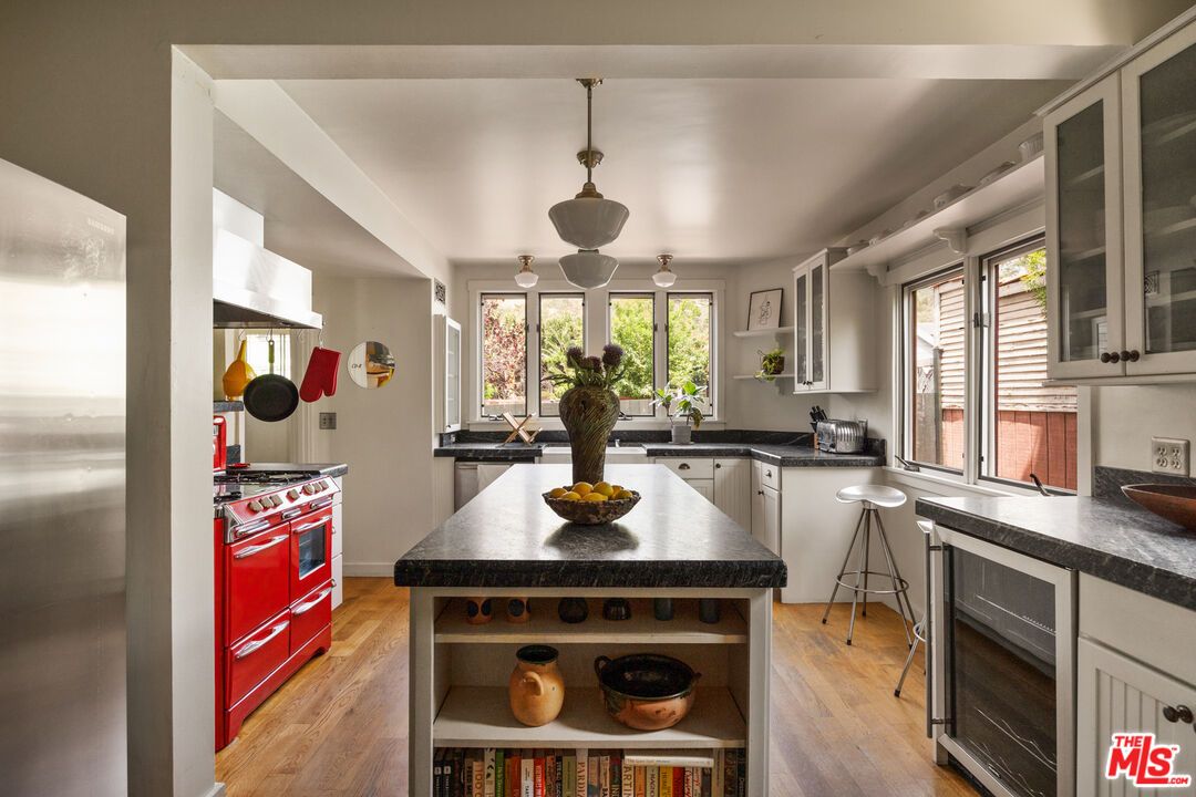 Interior, Kitchen, Pendant Lights, Stainless Steel Appliances, Wood Texture Flooring