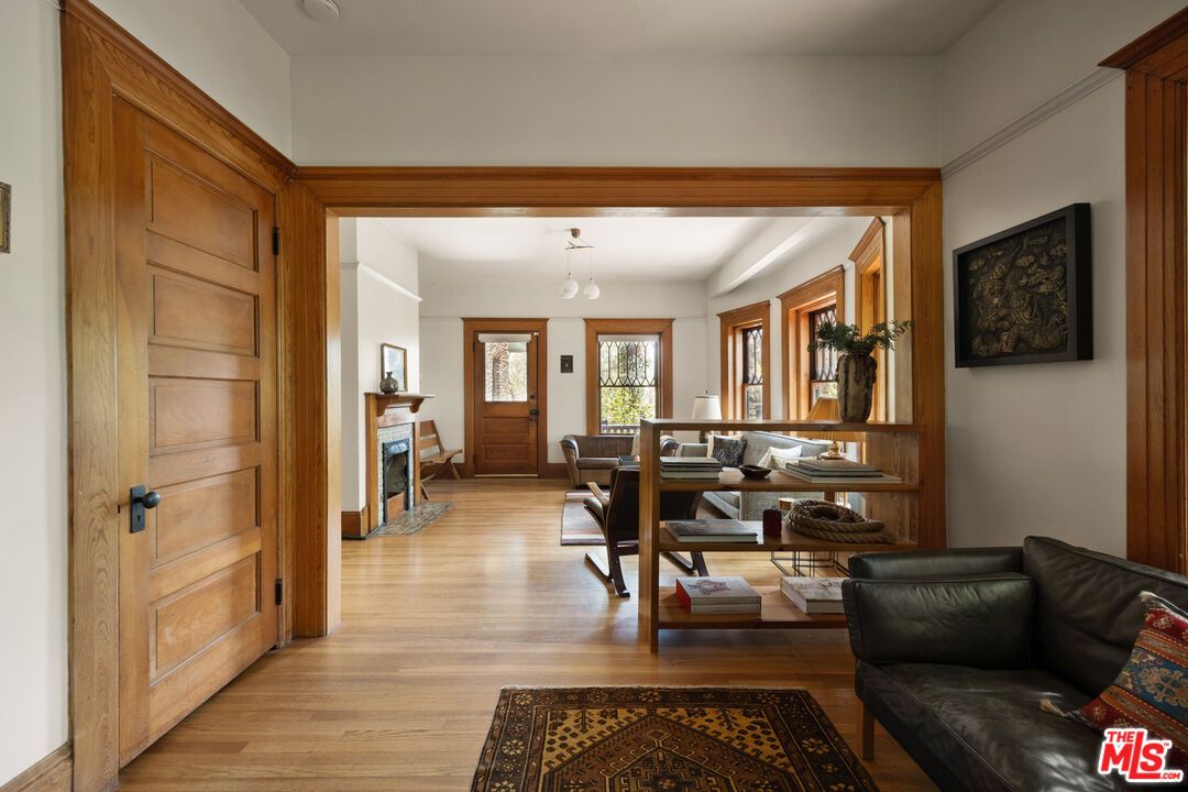 Dining room, Fireplace, Interior, Living room, Pendant Lights, Wood Texture Flooring