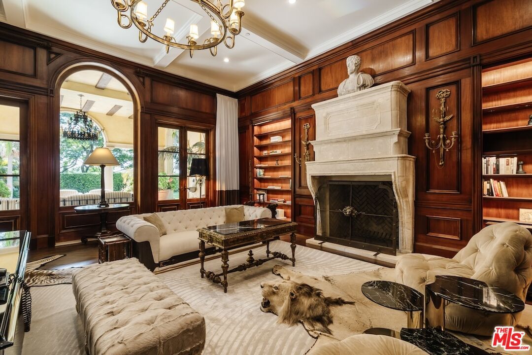 Fireplace, Interior, Living room, Recessed Lighting, Wooden Walls