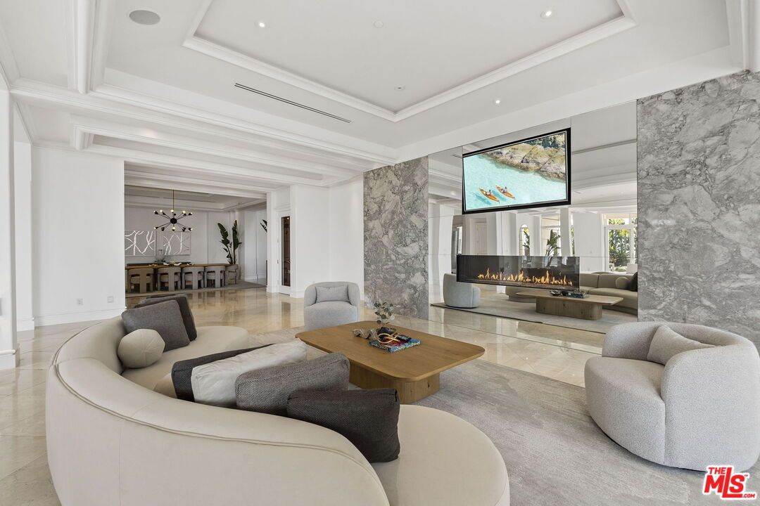 Fireplace, Interior, Living room, Marble Walls, Recessed Lighting