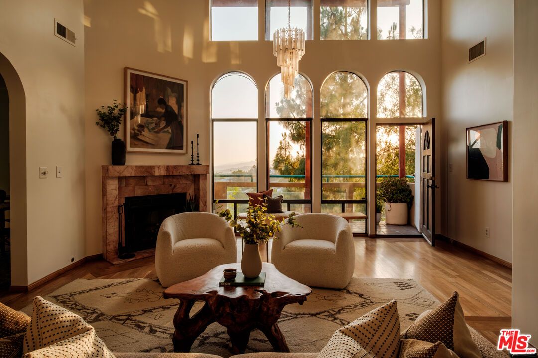 Chandelier, Fireplace, Interior, Living room, Wood Texture Flooring
