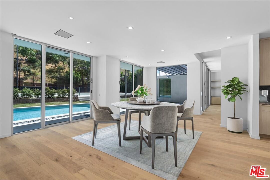 Dining room, Interior, Recessed Lighting, Wood Texture Flooring